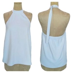Oak + Fort High Neckline Open Back Halter Top